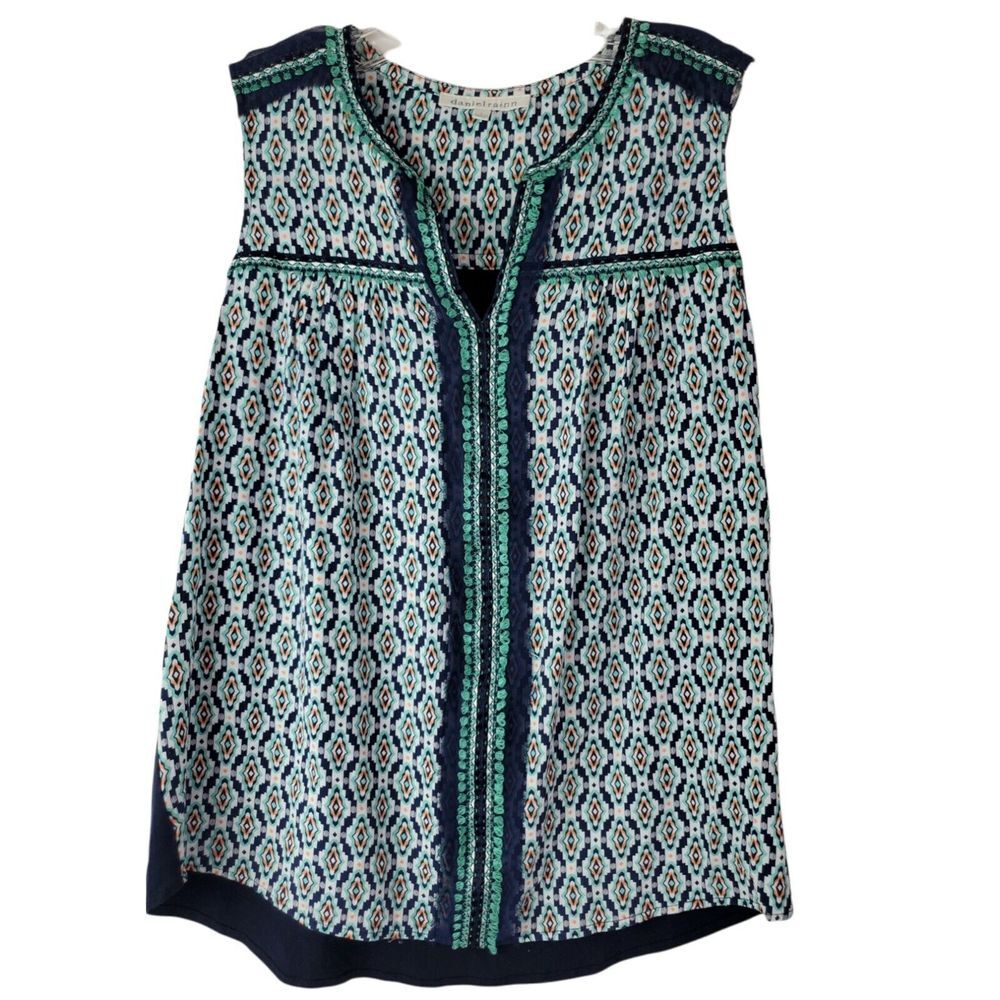 Daniel Rainn Women's Geometric Sleeveless Blouse Size S Orange Blue